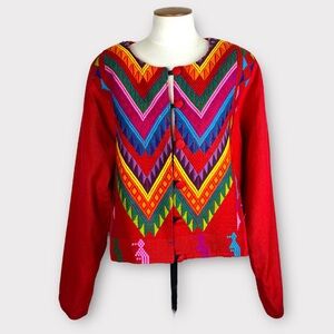 VTG Embroidered Flame Stich Colorful Jacket Made in Guatamala Size XL